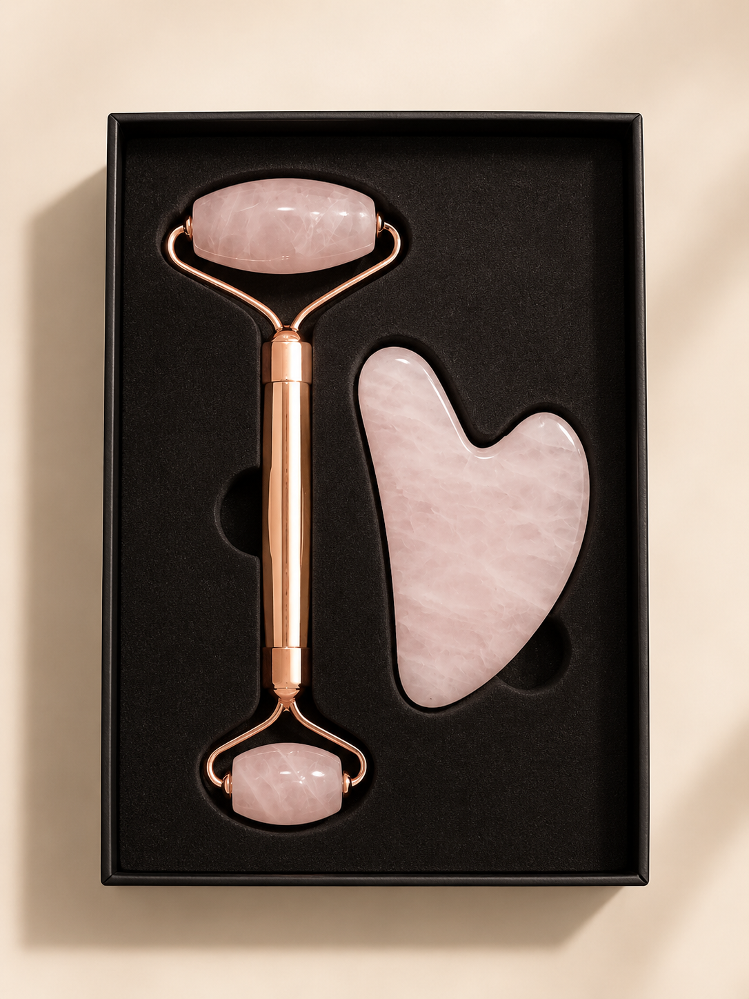 Quartz Roller & Gua Sha Face Massager with Suede Towel