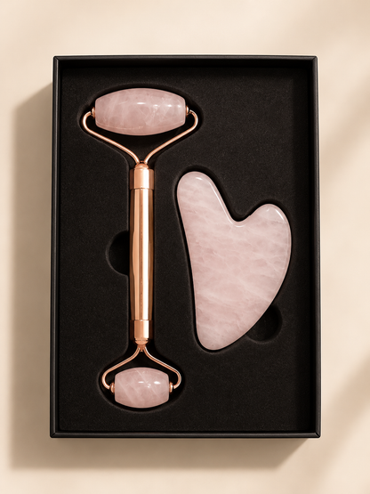 Quartz Roller & Gua Sha Face Massager with Suede Towel