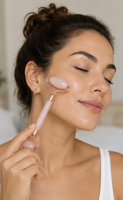 Quartz Roller & Gua Sha Face Massager with Suede Towel