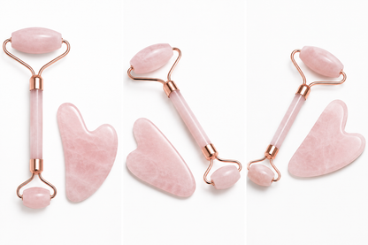 Quartz Roller & Gua Sha Face Massager with Suede Towel