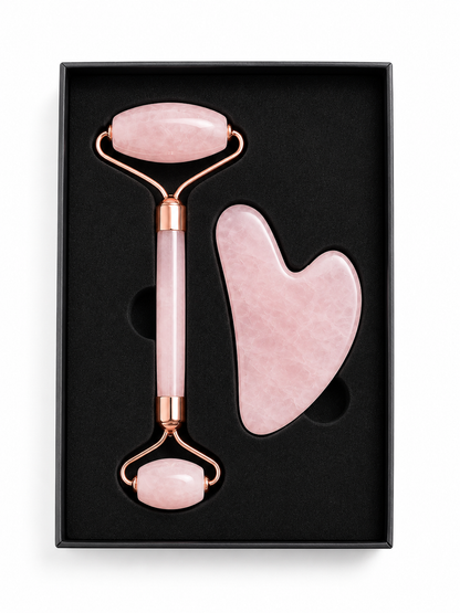 Quartz Roller & Gua Sha Face Massager with Suede Towel